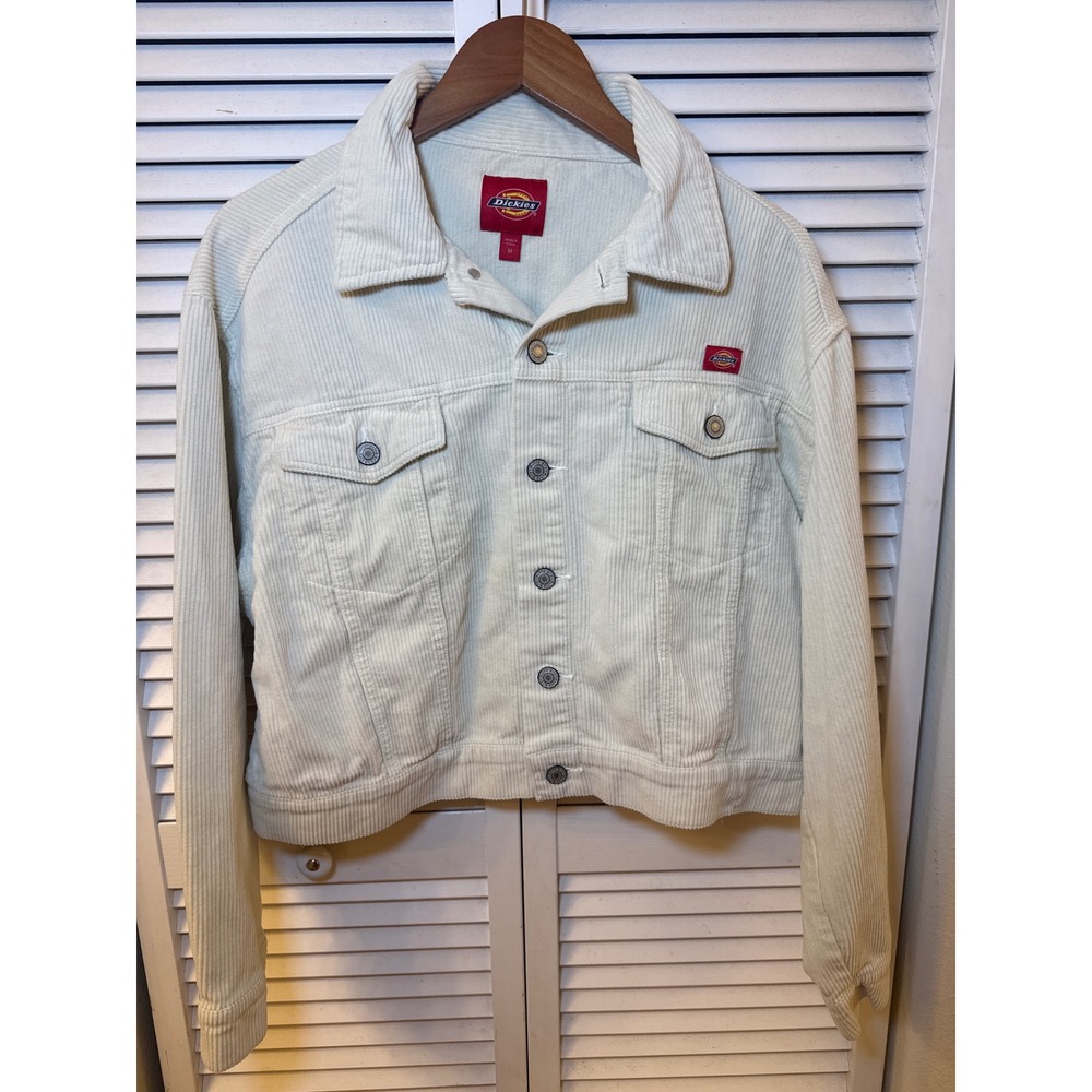 Dickies Womens Cream Corduroy Trucker Jacket Cropped Off White Size Medium